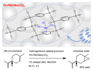 Phenylene-silica grafted with molybdenum carbonyl complexes