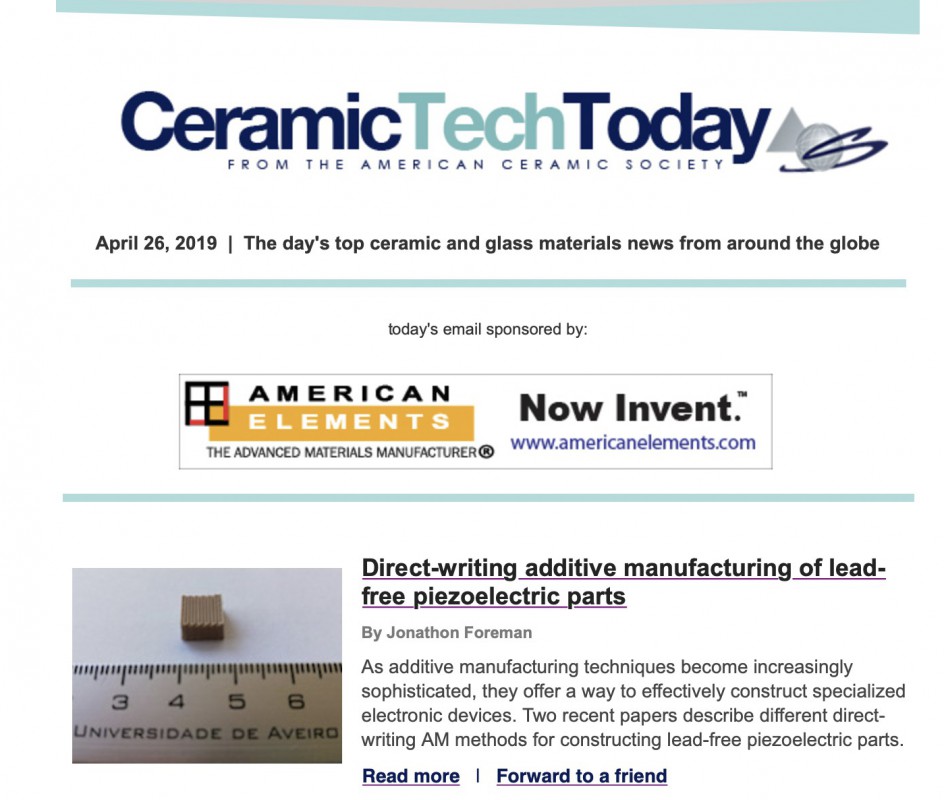 Direct-writing additive manufacturing of lead free piezoelectric parts Direct-writing additive manufacturing of lead free piezoelectric parts